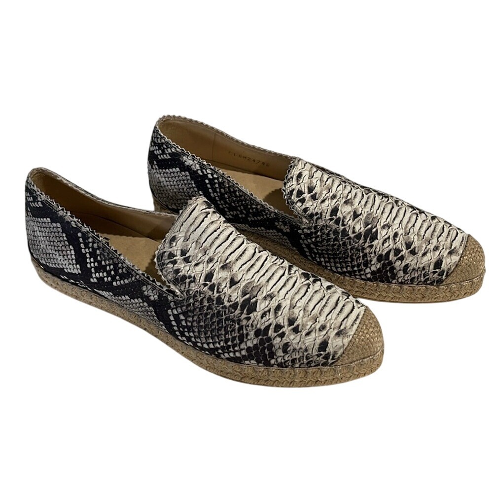 Stuart‎ Weitzman Espadrille Loafers Womens 8 Grey Snakeskin Embossed Pointed Toe